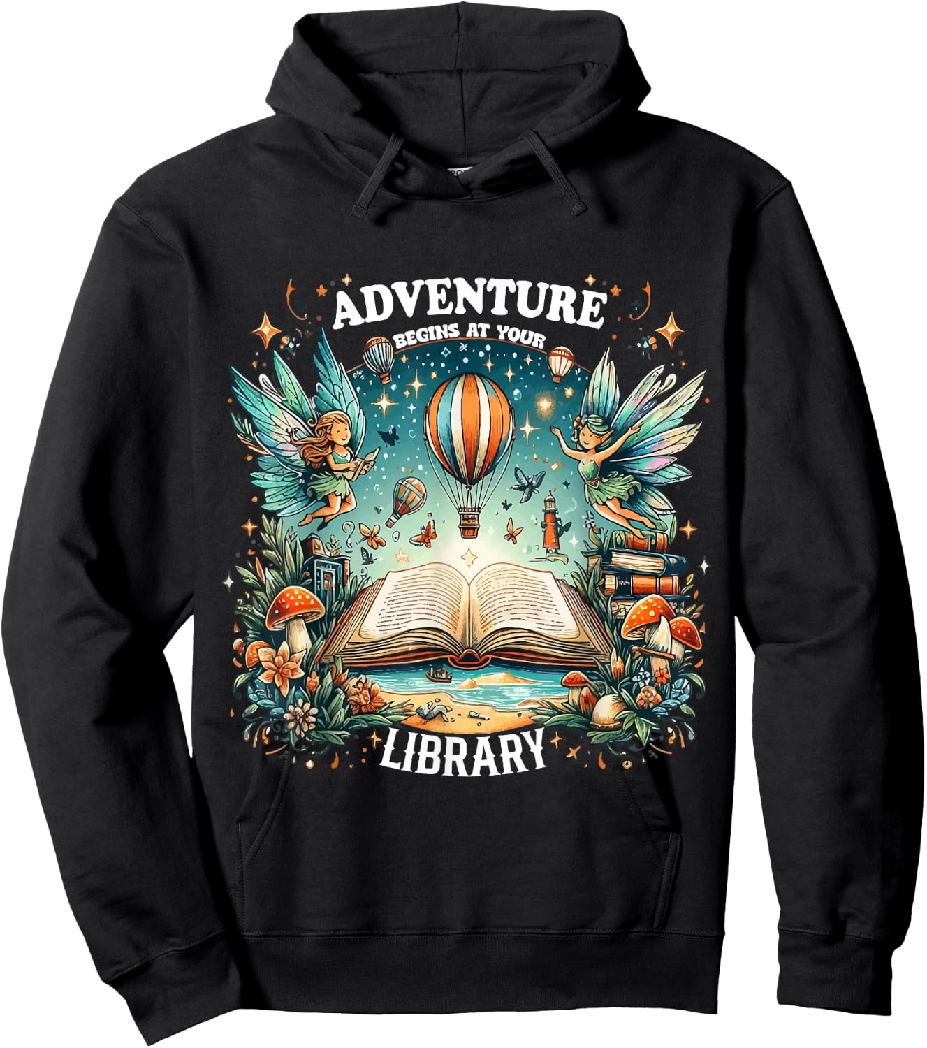 Adventure Begins at Your Library Summer fairies Reading 2024 Men Women Hoodie - Hoodie | Black