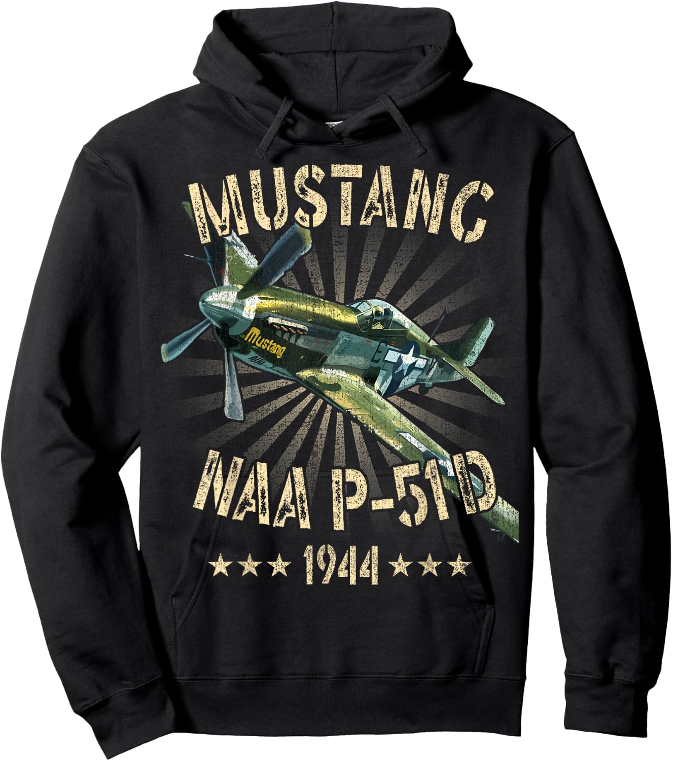 P-51D Mustang Vintage North American P-51D Fighter Warbirds Hoodie - Hoodie | Black