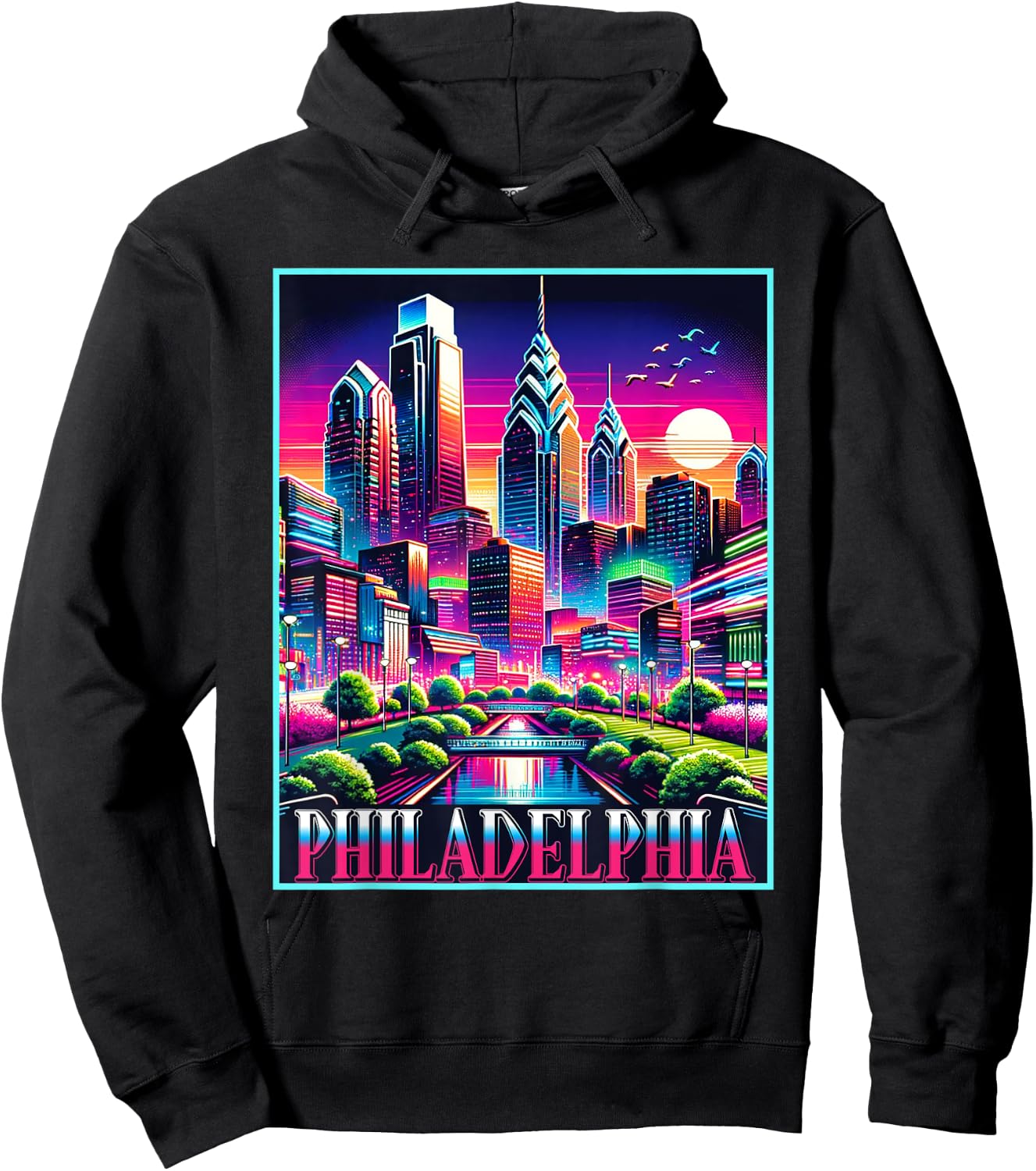 Philadelphia Pennsylvania Shirt 80s 90s Retro City Skyline Hoodie - Hoodie | Black