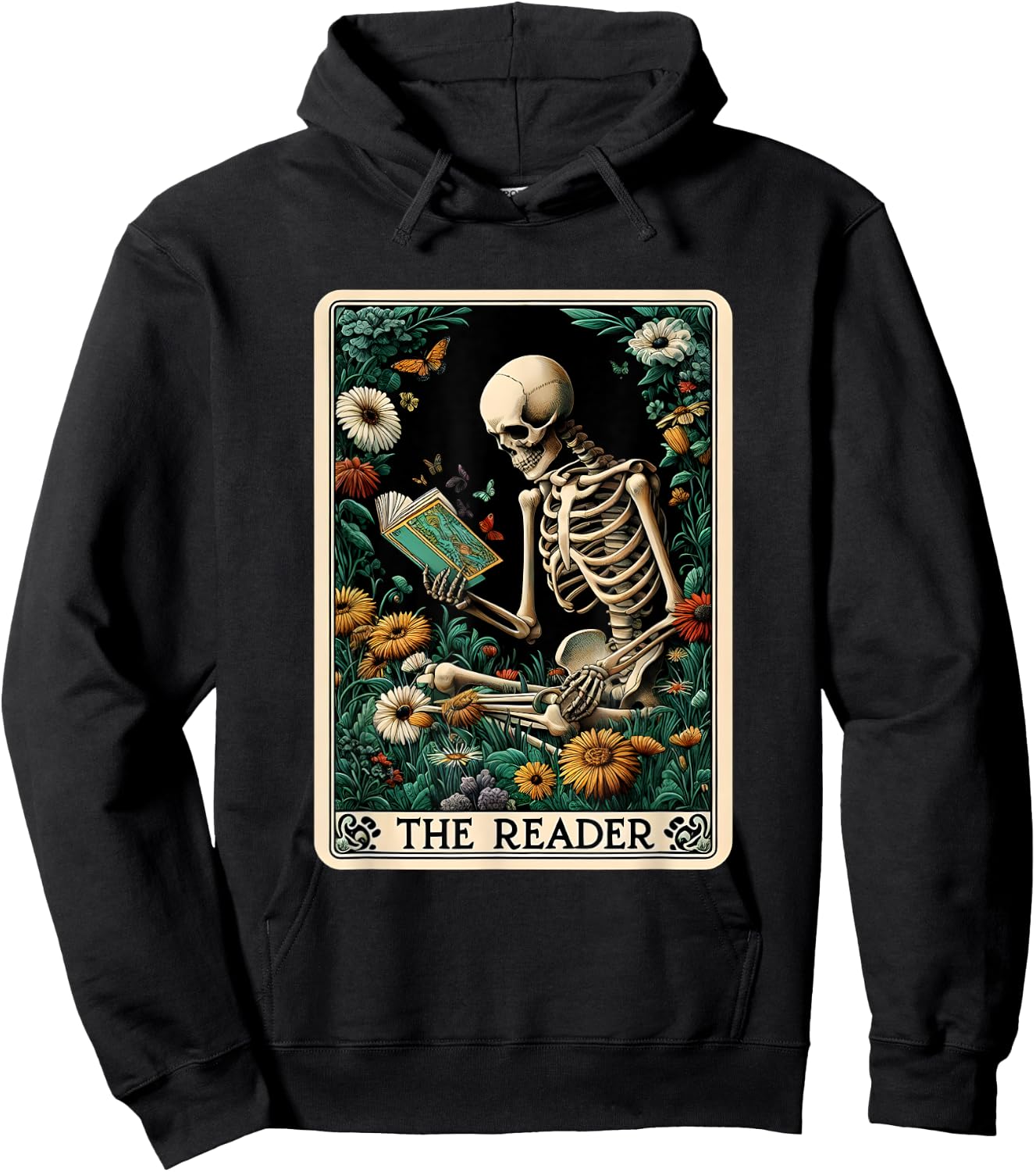 The Reader Skeleton Book Lover Tarot Card Reading Readers Hoodie - Hoodie | Black