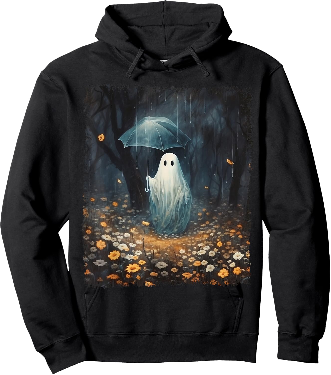 Vintage Halloween Spooky Ghost In The Forest Umbrella Gothic Hoodie - Hoodie | Black