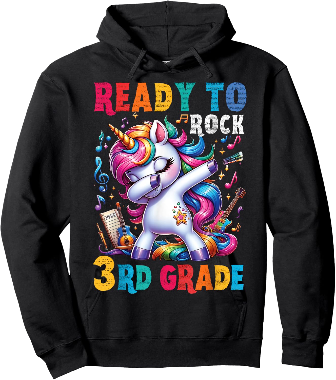 Student back to School 3rd grade Girls Musical Music Unicorn Hoodie - Hoodie | Black