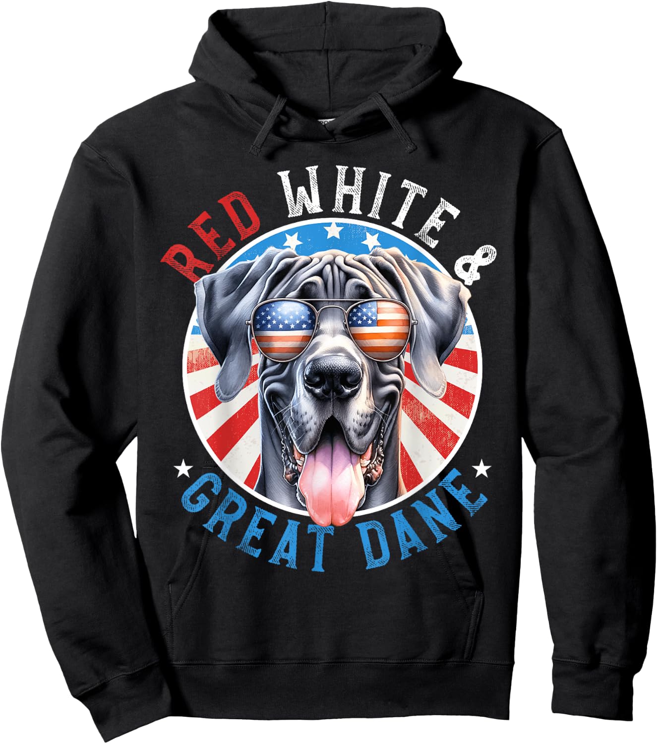 Great Dane Dog 4th of July Red White and Gentle Giant Lovers Hoodie - Hoodie | Black