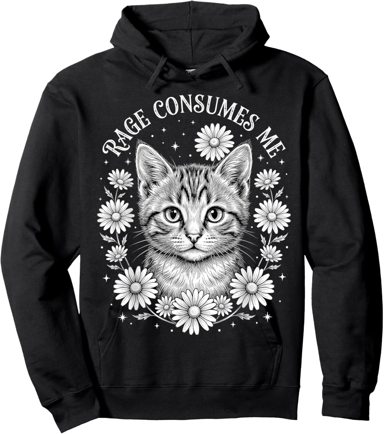 Cute Cat Rage Consumes Me Funny Kitten Flower Hoodie - Hoodie | Black