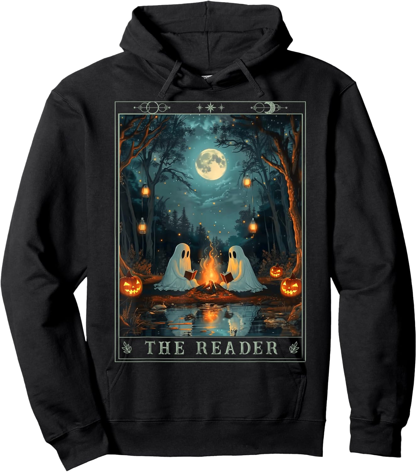 The Reader Bookish Cute Spooky Ghost Reading Book Tarot Card Hoodie - Hoodie | Black