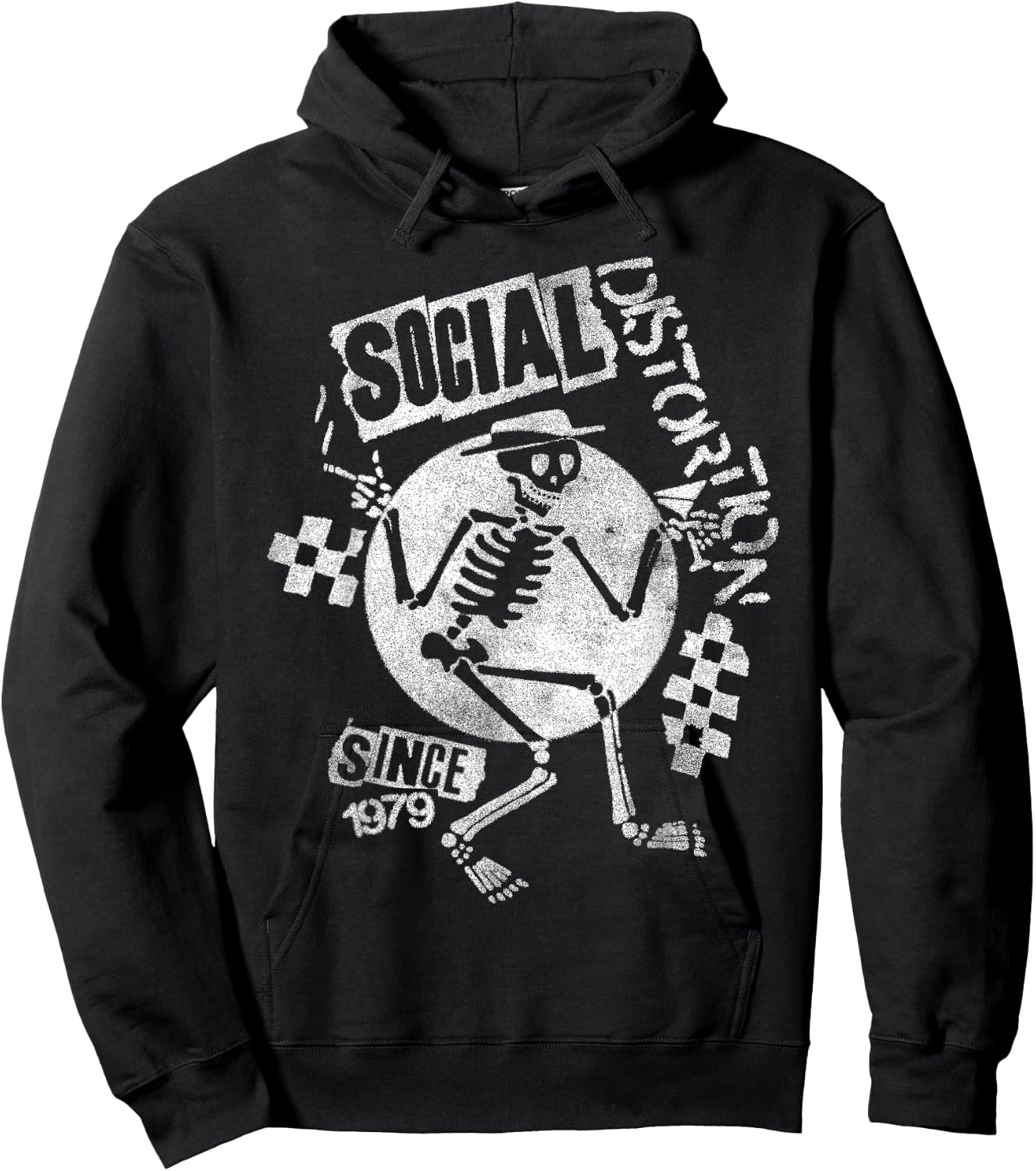 Official Social Distortion White Spray Skelly Hoodie - Hoodie | Black