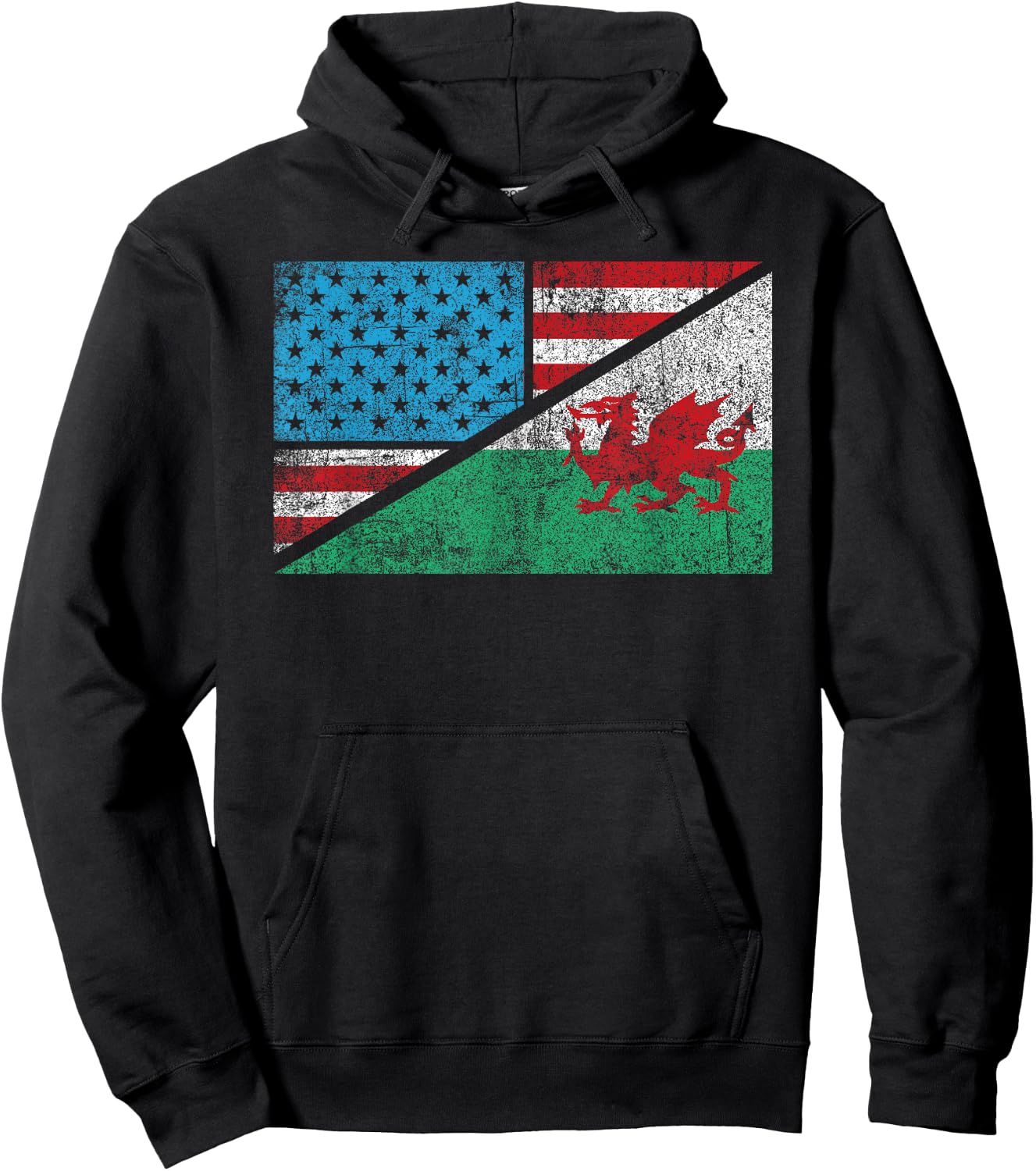 Welsh American distressed flag Wales US history heraldry Hoodie - Hoodie | Black