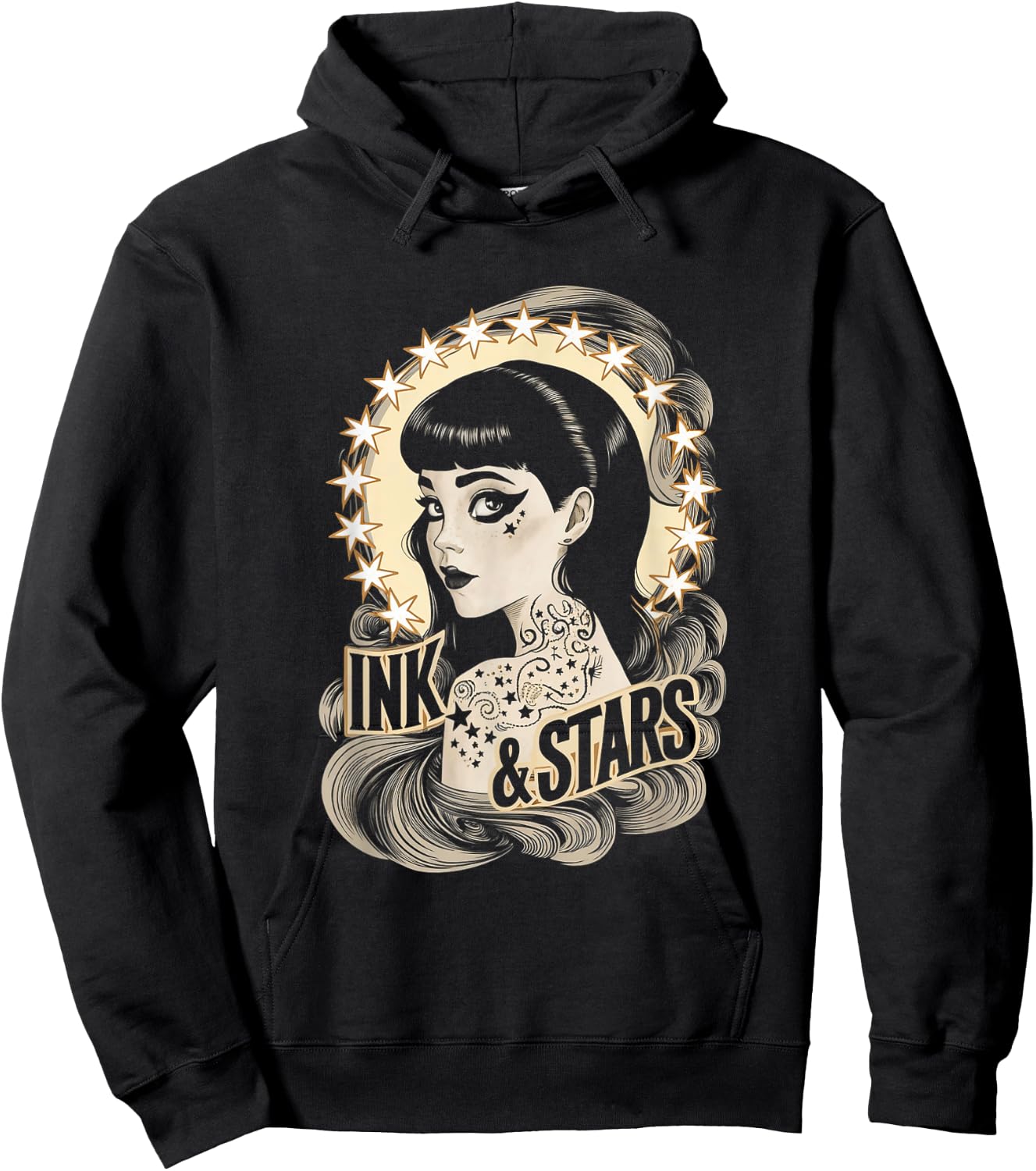 Vintage Tattoo Goth Girl Ink and Stars Hoodie - Hoodie | Black