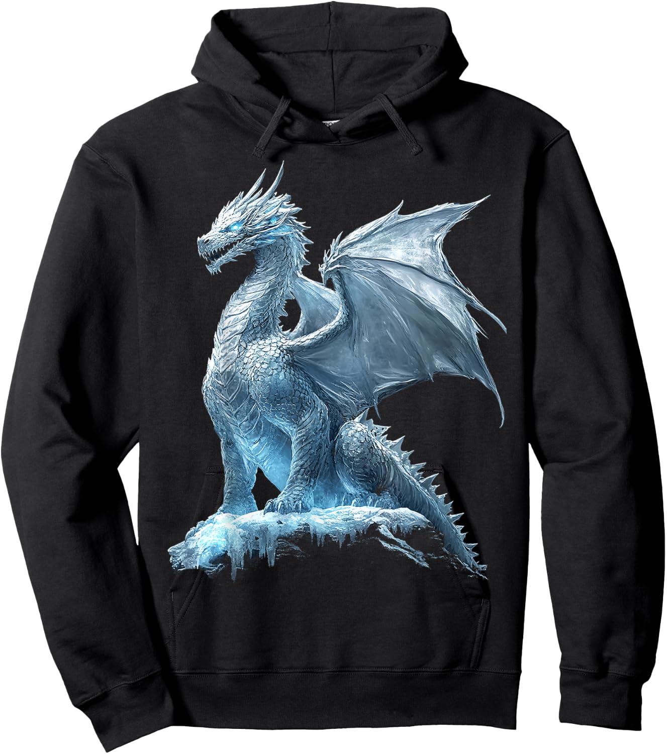 Ice Dragon Motif Mythical Illustration Ice Dragon Hoodie - Hoodie | Black