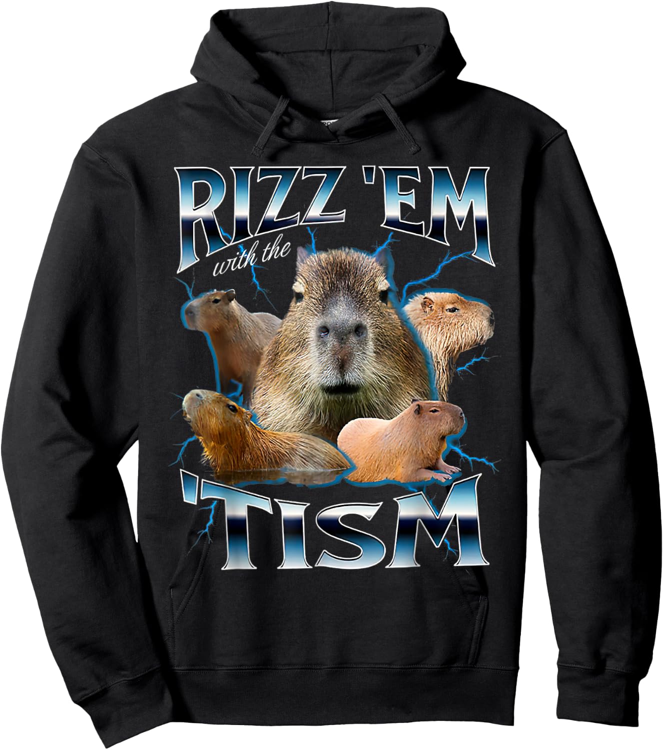 Rizz Em With The Tism Capybara Funny Oddly Dank Meme Hoodie - Hoodie | Black
