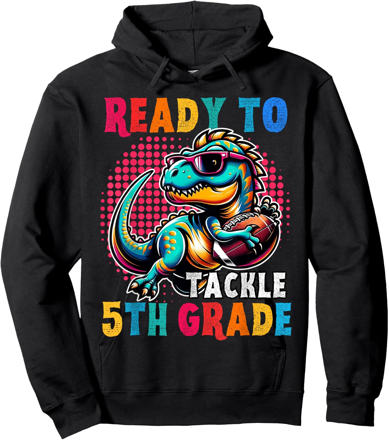 First day back to School 5th grade Boys Football Dinosaur Hoodie - Hoodie | Black