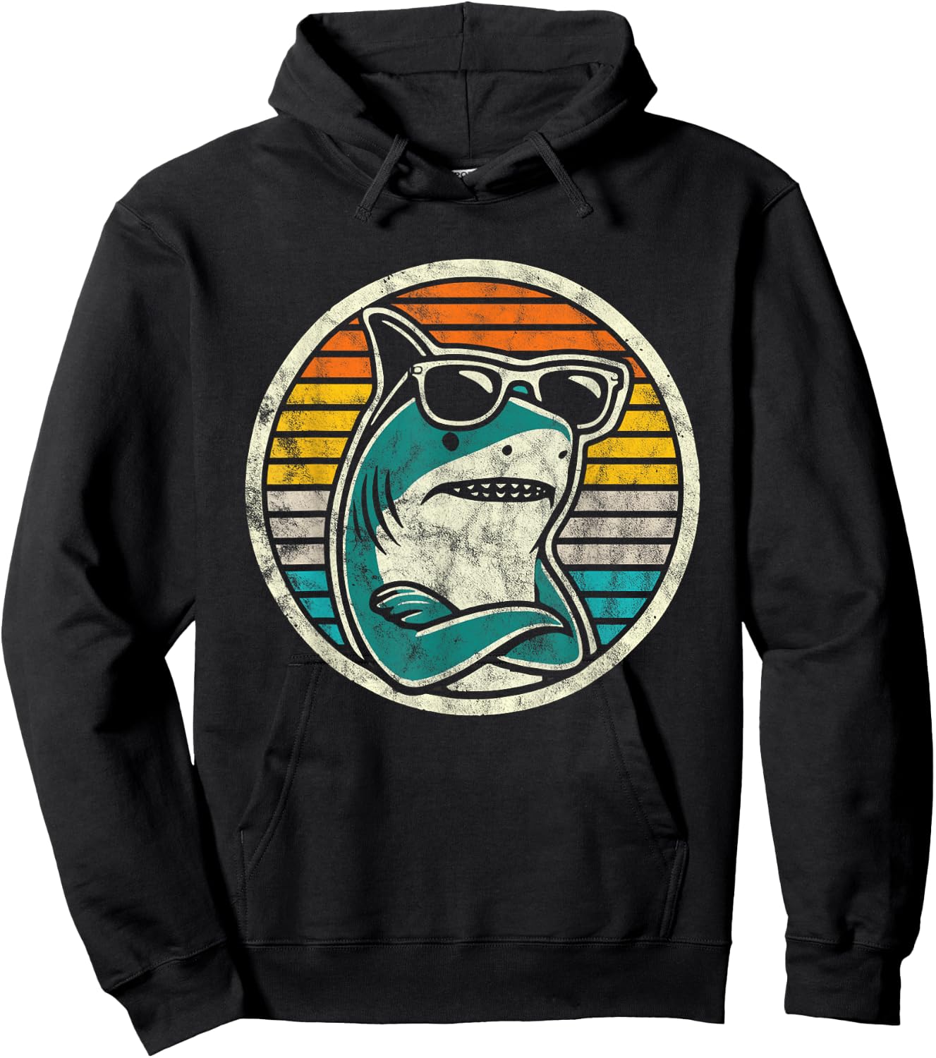 Retro Cool Shark with Sunglasses Vintage Ocean Vibes Hoodie - Hoodie | Black