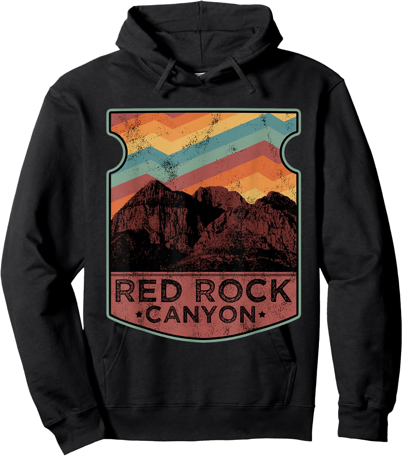Retro Red Rock Canyon Nevada Souvenir Graphic Themed Print Hoodie - Hoodie | Black