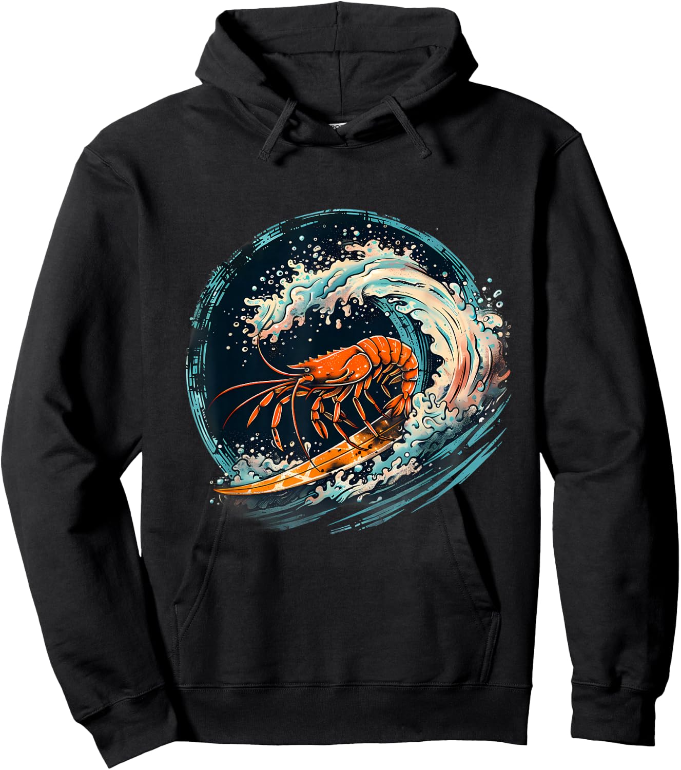 Shrimp Ocean Sea Animal Lover Marine Mammal Surfing Motif Hoodie - Hoodie | Black