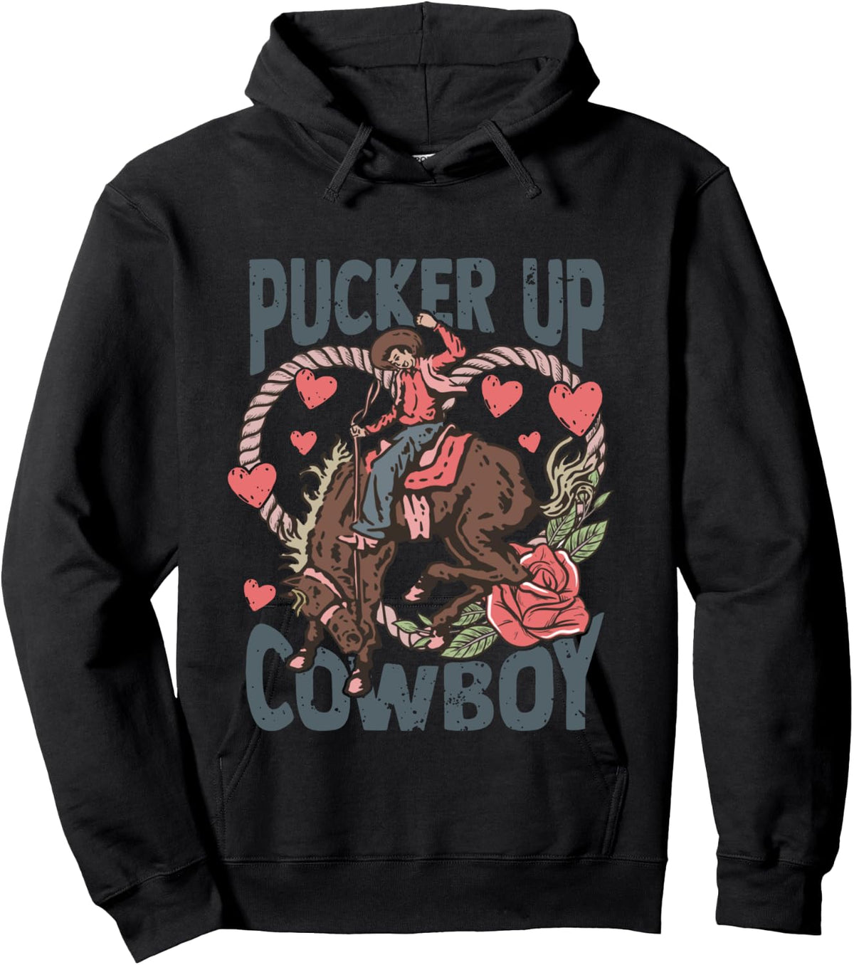 Pucker Up Cowboy Retro Groovy Howdy Valentines Cowboy Hat Hoodie - Hoodie | Black