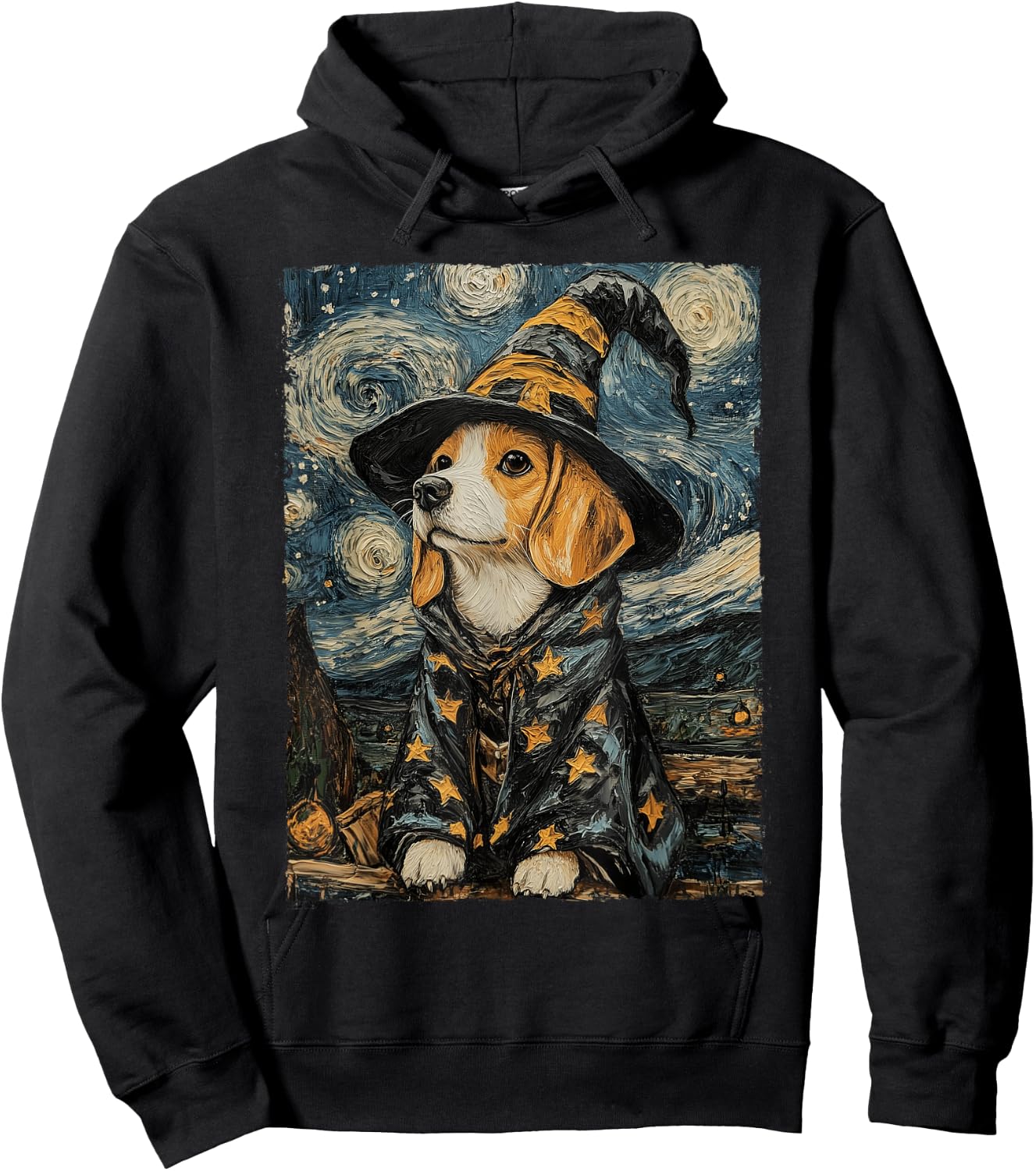 Beagle Witch Costume Painting Starry Night Dog Hoodie - Hoodie | Black
