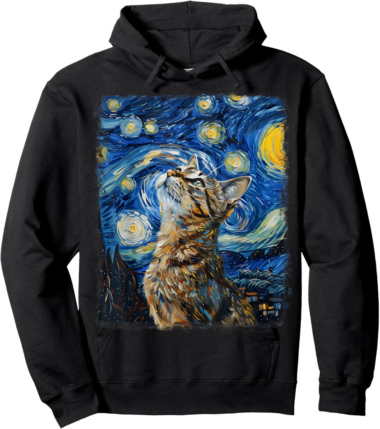 Tabby Cat Orange Cat Starry Night Painting Hoodie - Hoodie | Black