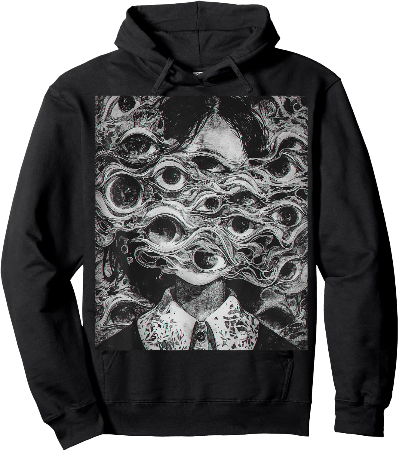 Creepy manga Girl Scary Eyes Horror Halloween Frightening Hoodie - Hoodie | Black