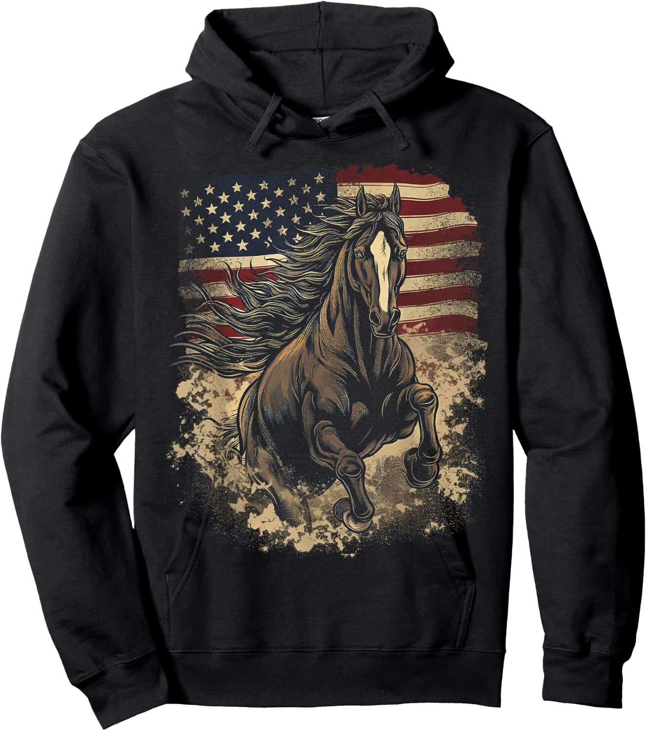 Patriotic Horse American Flag Horseback Riding Western Farm Hoodie - Hoodie | Black