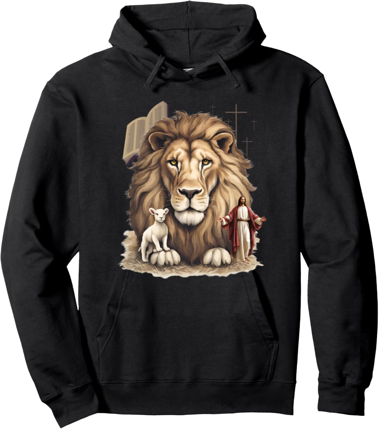 Vintage Jesus Lion Lamb Bible Cross Christian Faith Hoodie - Hoodie | Black