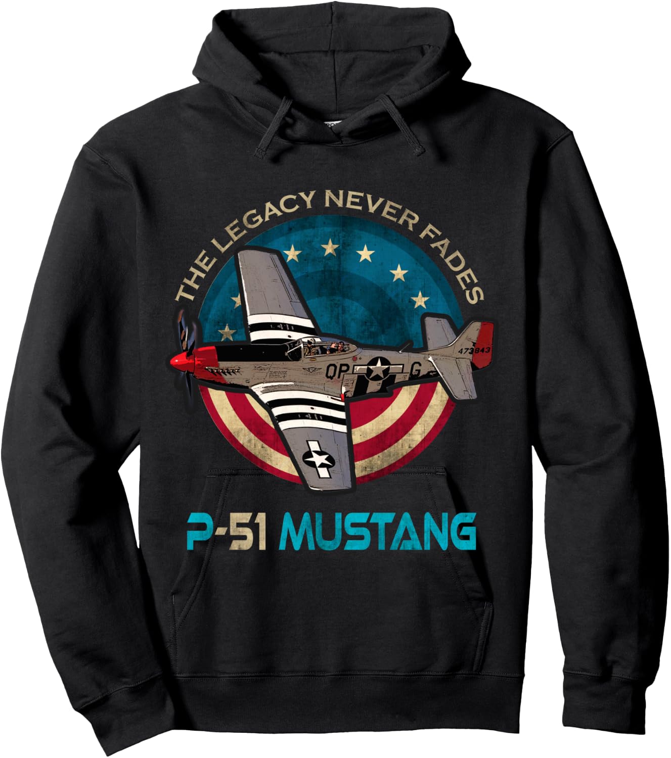 P-51 Mustang American WW2 Fighter Airplane Vintage USA Flag Hoodie - Hoodie | Black