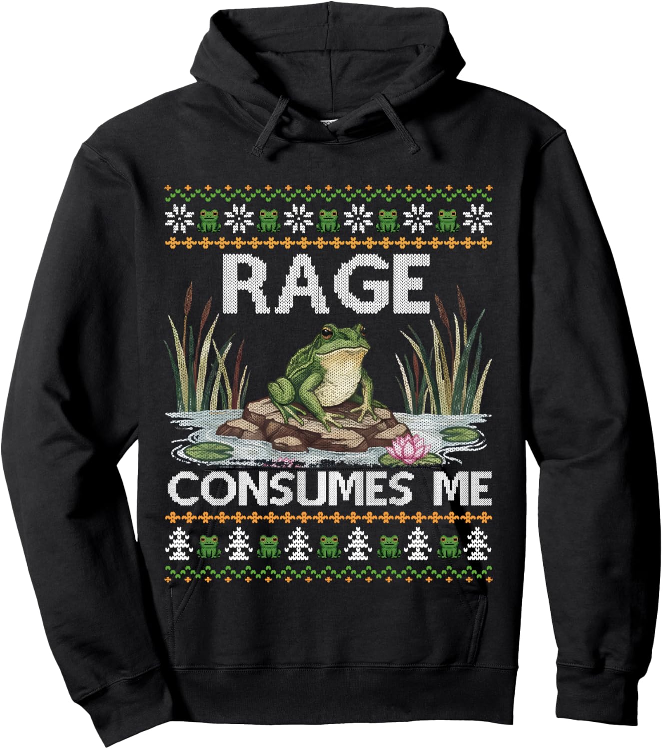 Rage Consumes Me Funny Frog Meme Christmas Ugly Sweater Hoodie - Hoodie | Black