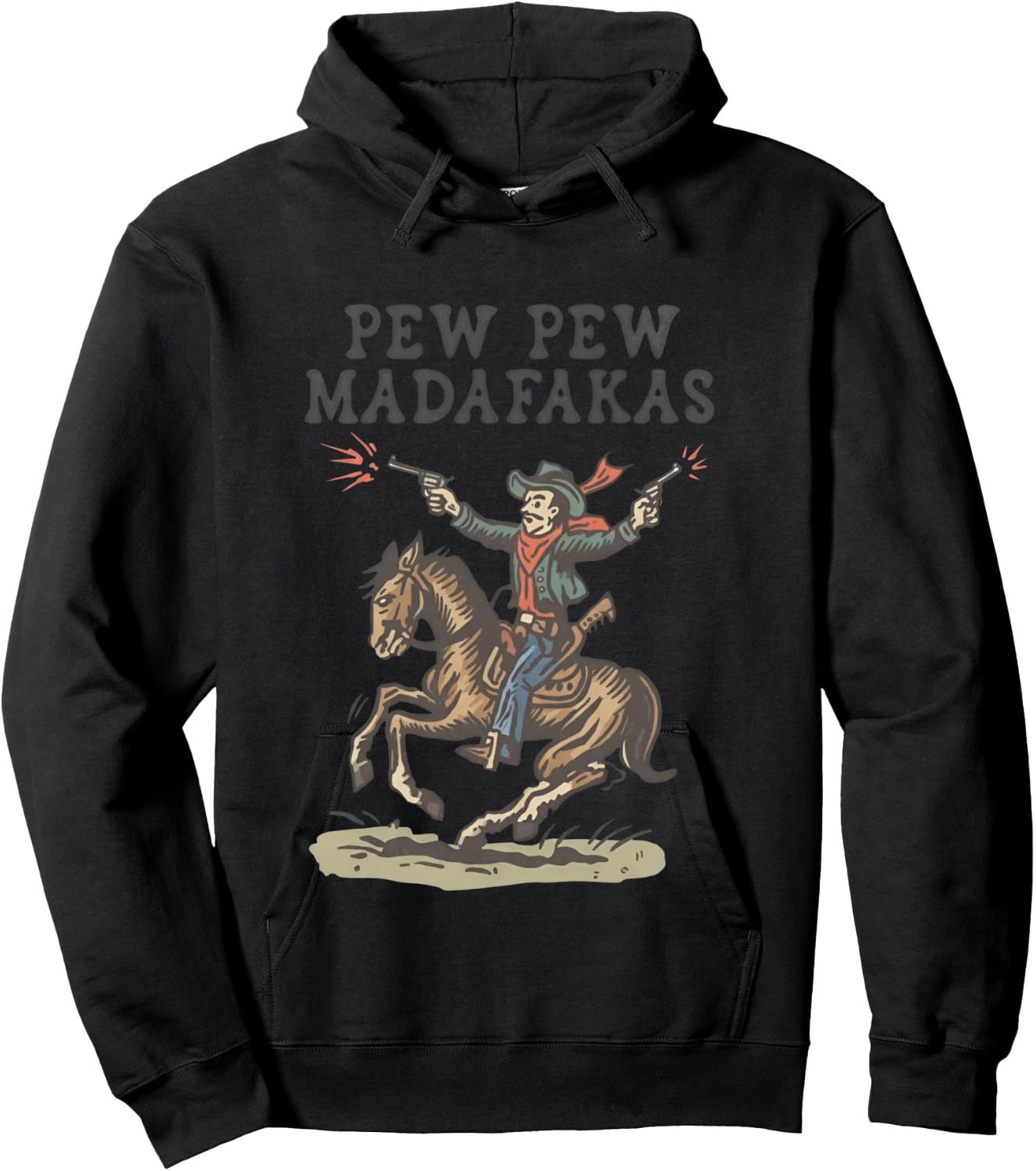 Pew Pew Madafakas Retro Cowboy Rodeo Hoodie - Hoodie | Black