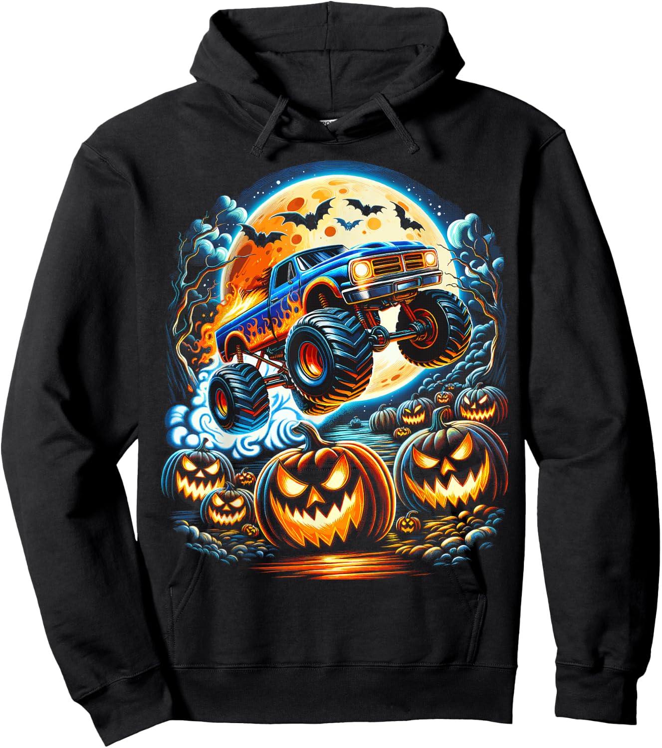 Halloween Monster Truck Jack O Lantern Boy Trick Treat Hoodie - Hoodie | Black