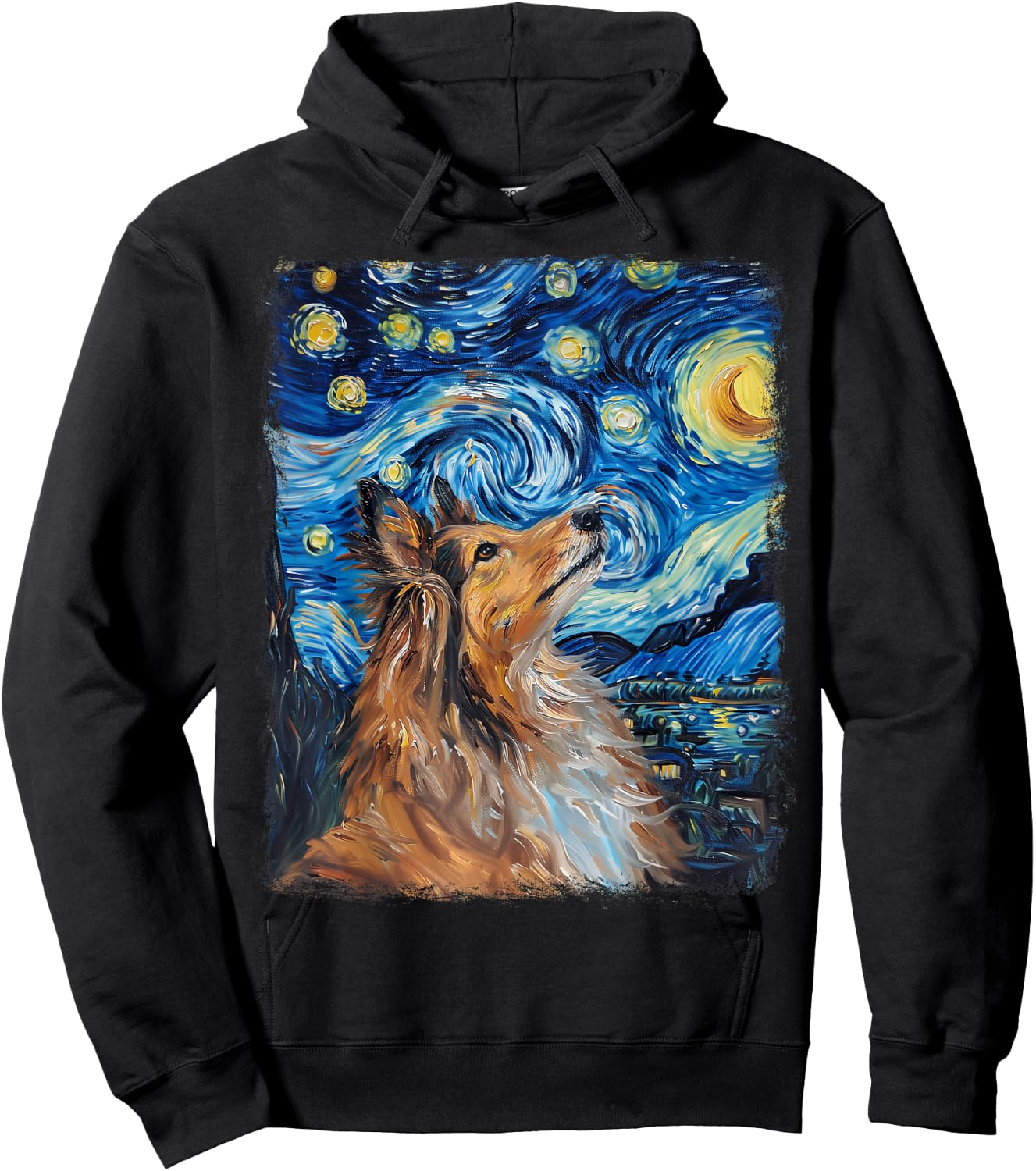 Shetland Sheepdogs Dog Starry Night Painting Hoodie - Hoodie | Black