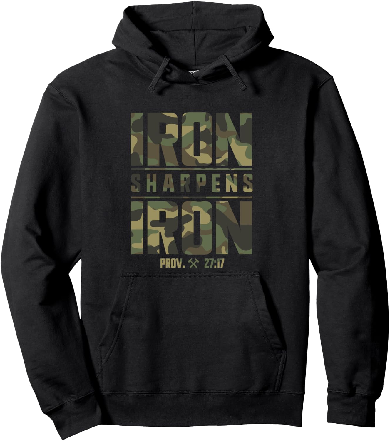 Iron Sharpens Iron Christian Men Camo Scripture Gym Workout Hoodie - Hoodie | Black