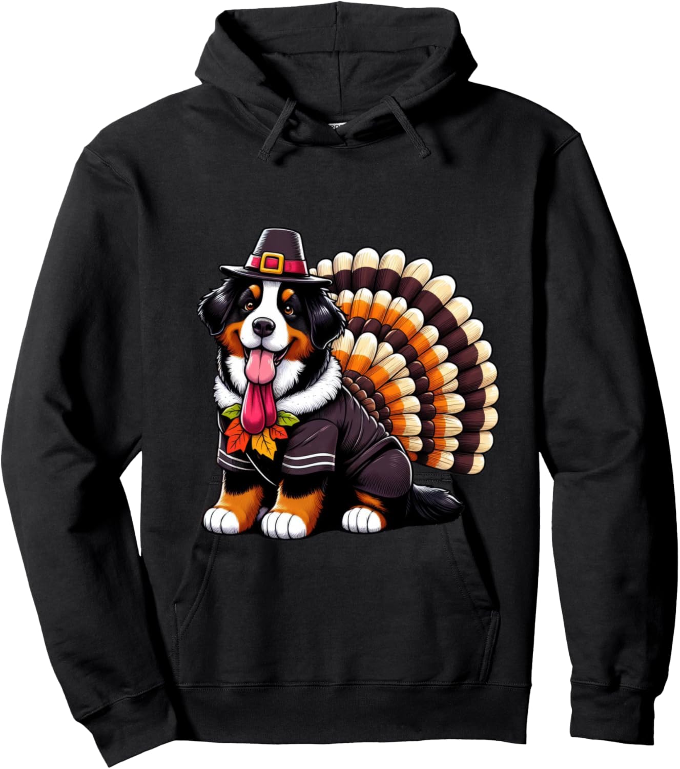 Cute Dog Bernese Mountain Thanksgiving Kids Teen Girl Boy Hoodie - Hoodie | Black