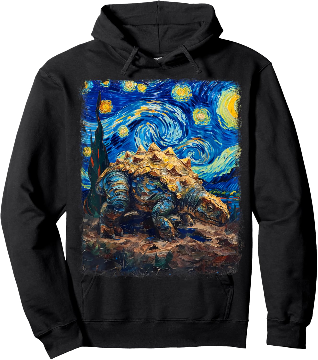 Ankylosaurus Dinosaur Starry Night Painting Hoodie - Hoodie | Black