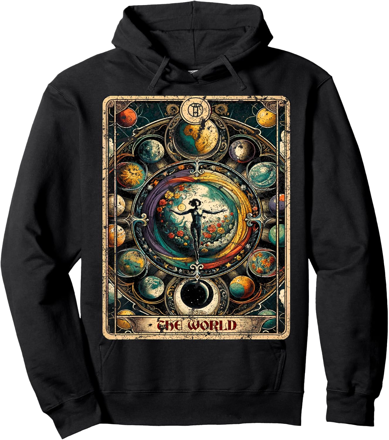Distressed Grunge Worn Out Style The World Tarot Card Hoodie - Hoodie | Black