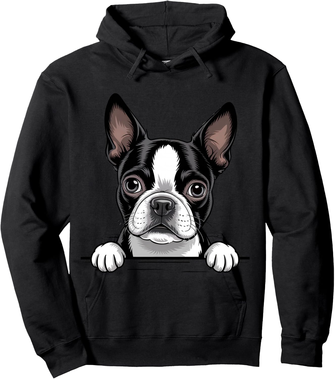 Boston Terrier Funny Peeking Bostie Pocket Puppy Dog Lover Hoodie - Hoodie | Black