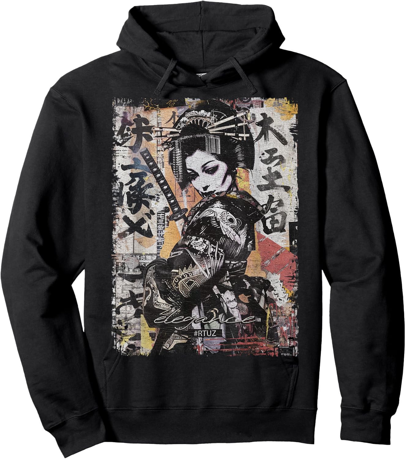 Hip Hop Y2K Vintage Hipster Edgy Urban Streetwear Geisha Hoodie - Hoodie | Black