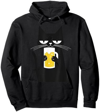 Funny Black Cat loves Beer Funny Beer lover Men Women Hoodie - Hoodie | Black
