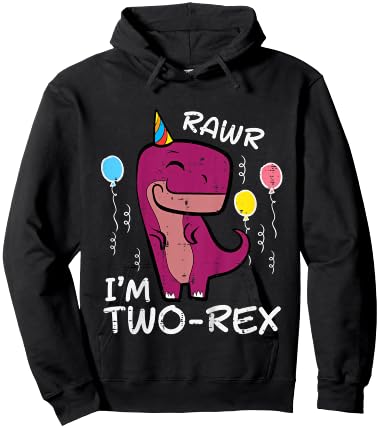 Kids 2nd Birthday Trex Rawr Im Two Rex 2 Year Old Toddler Boys Hoodie - Hoodie | Black