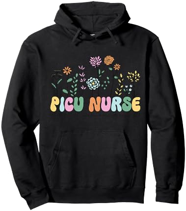 Retro Vintage Floral PICU Nurse Shirt Nurse Week Hoodie - Hoodie | Black