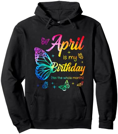 April Birthday Girls Butterfly Tie Dye Theme Hoodie - Hoodie | Black