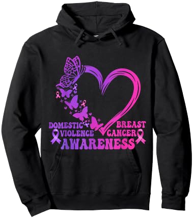 Breast Cancer And Domestic Violence Awareness Heart Hoodie - Hoodie | Black