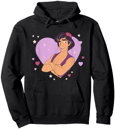 Disney Aladdin Valentine's Day Heart Shape Big Chest Poster Hoodie - Hoodie | Black