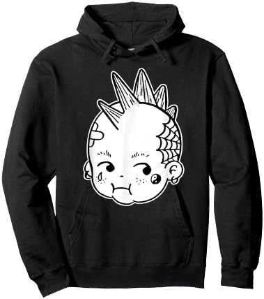 Kewpie Baby Punk Rocker Mohawk Blackwork Hoodie - Hoodie | Black