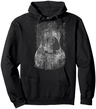 Acoustic Guitar, Vintage, Distressed, Rock & Roll Music Hoodie - Hoodie | Black