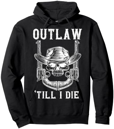 Outlaw Until I Die Bandit Skull Revolver Western Distressed Hoodie - Hoodie | Black