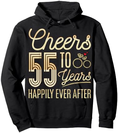 Cheers to 55 Years Happily - 55th Wedding Anniversary Hoodie - Hoodie | Black