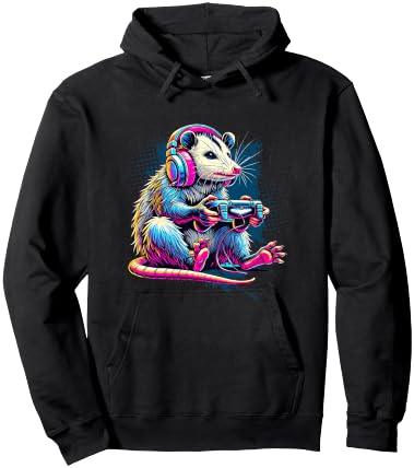 Funny Distressed Possum Gaming Retro Opossum Video Games Hoodie - Hoodie | Black