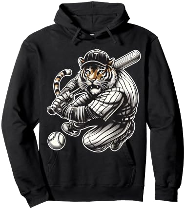 Funny Tiger Playing Baseball Cute Baseball Hoodie - Hoodie | Black