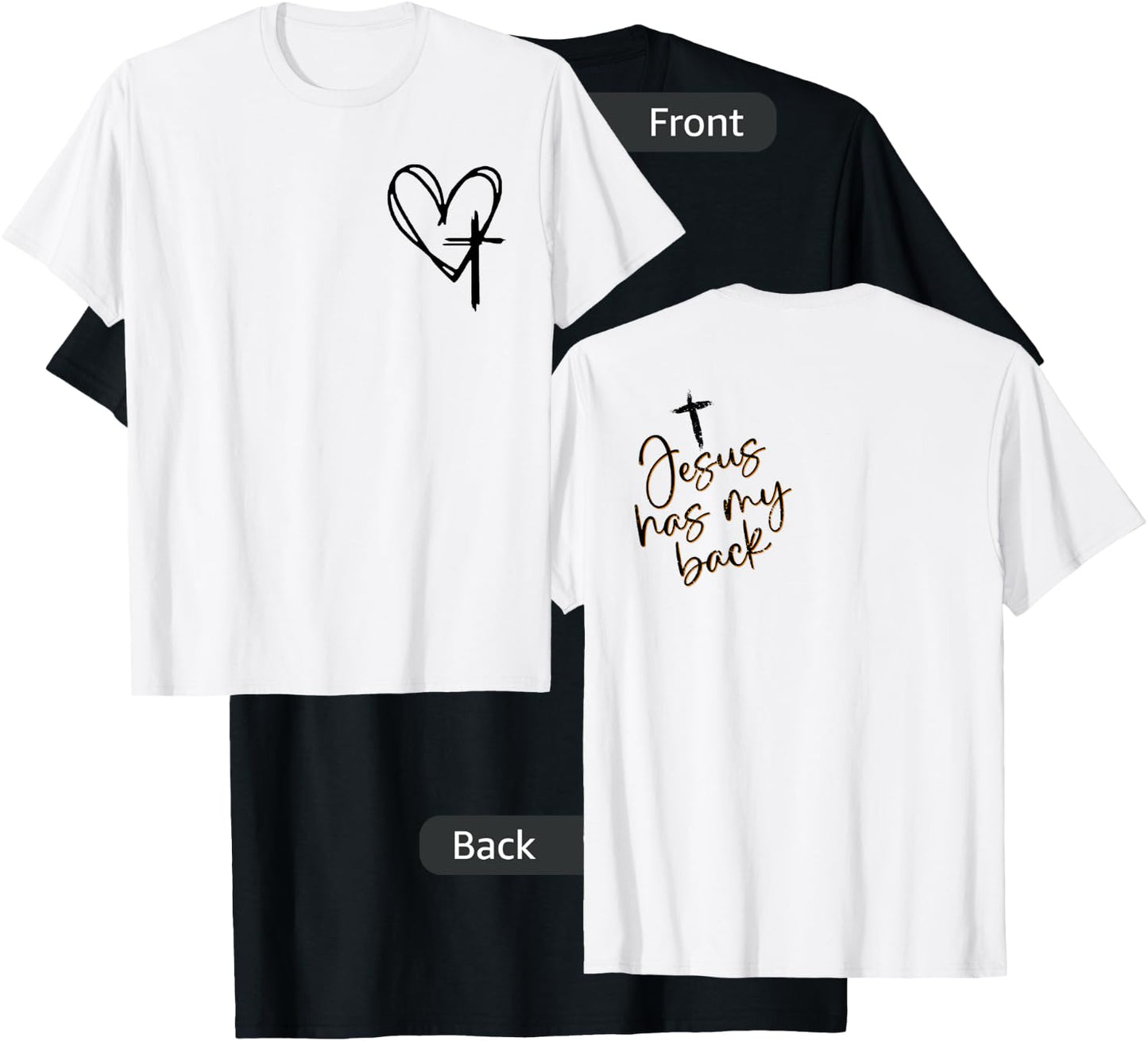 Vintage Christian Cross Heart - Jesus Has My Back T-Shirt - T-Shirt | Black