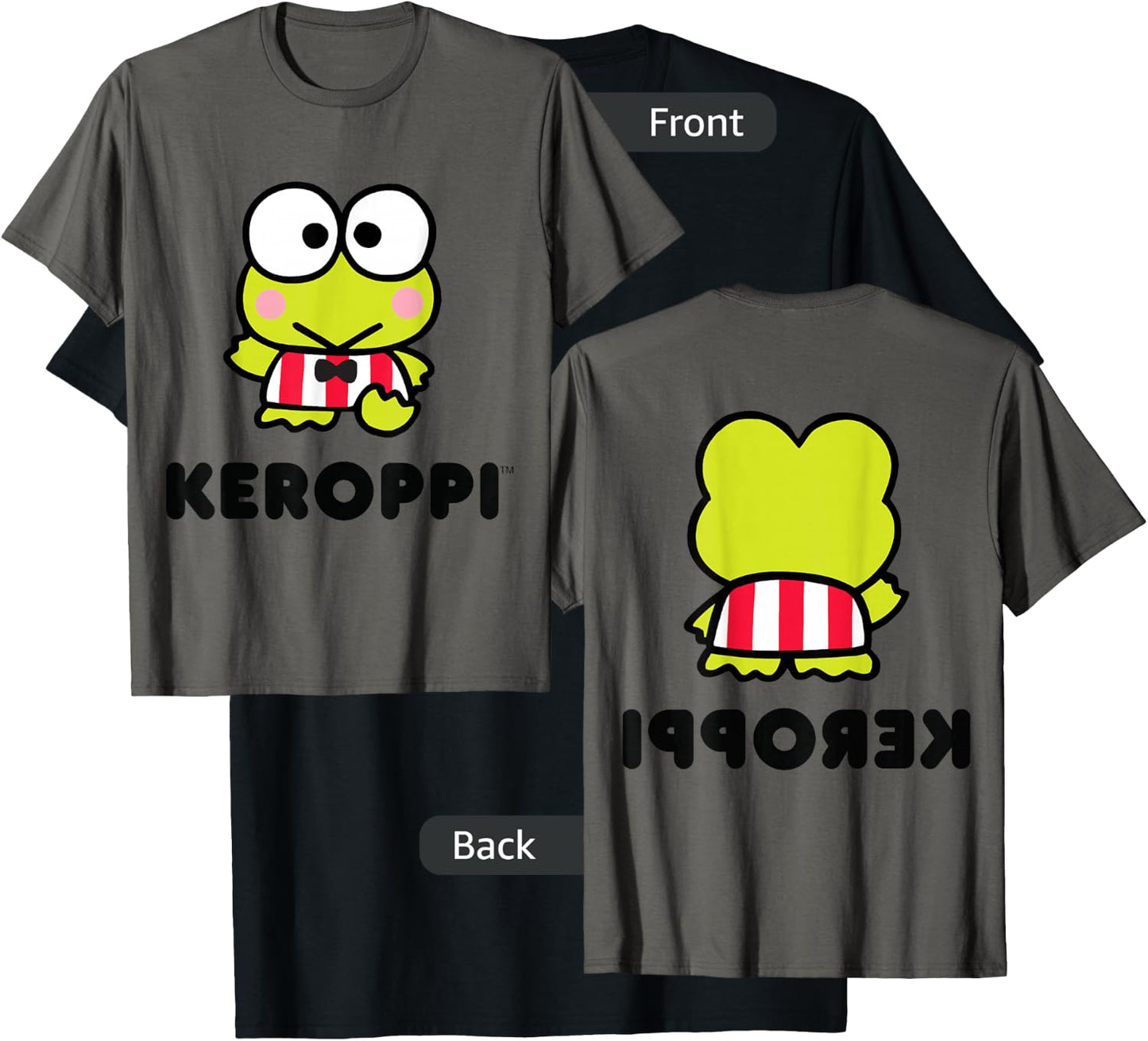 Keroppi Character Front and Back T-Shirt - T-Shirt | Black