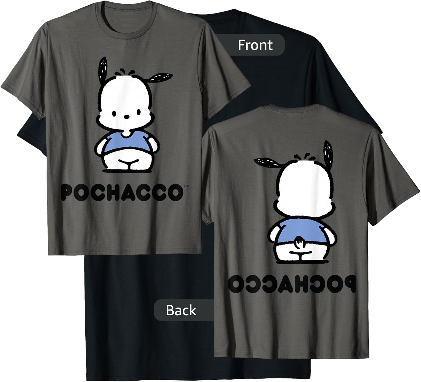 Pochacco Character Front and Back T-Shirt - T-Shirt | Black